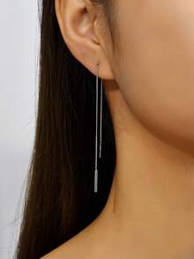 1 Pair Minimalist Tassel Pierced Earrings - Silver - View 11