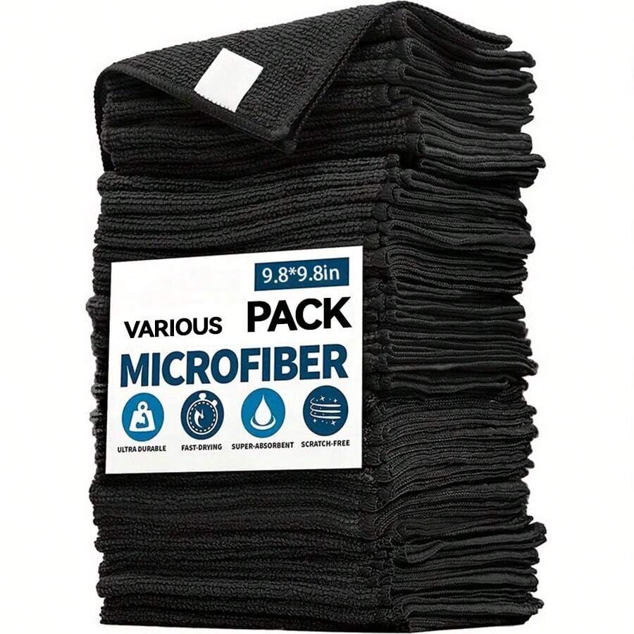 20pcs Kitchen Towels, Super Absorbent Microfiber Black Cleaning Cloths, Soft And Effective For Cleaning Glass, Countertops, Pots, Faucets, Range Hoods, And Cars. Suitable For Kitchen, Bathroom And Home Supplies.