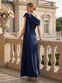 EVERPRETTY Đầm dài màu xanh navy thanh lịch, không tay, cổ lệch, được trang trí bằng nơ, phù hợp cho phụ nữ tham dự nhiều dịp trọng đại, tiệc trang trọng, đám cưới, tiệc mùa xuân, dạ hội tốt nghiệp, tiệc cưới bán trang trọng. - Màu xanh hải quân - Xem 9
