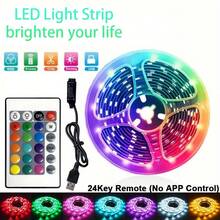 1 pieza Tira de luz LED inteligente de 1m-20m con control remoto de 24 teclas - Alimentada por USB, cambia de color, adecuada para dormitorio, sala de estar, sala de juegos, banda, fiesta y decoración de eventos - Incluye control remoto y función de temporizador - Tira de luz - Ver 2