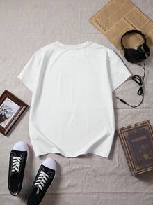 1pcs Women's T-Shirt, Matcha Lovers' Casual Fashion Loose Round-Neck Short-Sleeve Pink T-Shirt For Women, Short-Sleeve Round-Neck Casual Top Women's C - 白色 - 查看 3
