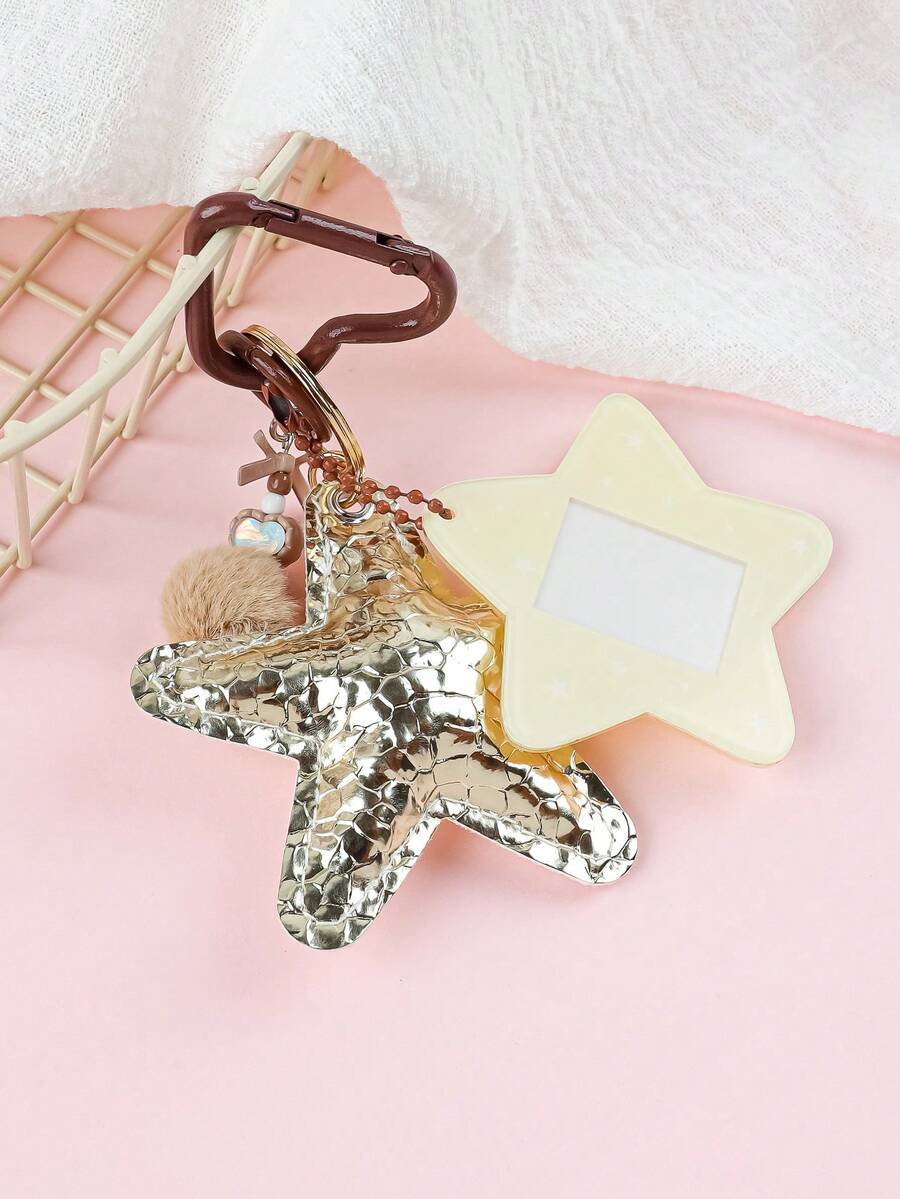 1 móc khóa hình ngôi sao Macaron ngọt ngào, đế trắng tinh tế, họa tiết bầu trời sao, chất liệu acrylic, kèm thiết kế quả bông nhỏ xinh, món quà đáng yêu dành cho bạn bè hâm mộ.