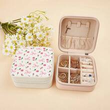 1 hộp đựng trang sức du lịch | Hộp đựng trang sức | Hộp đựng trang sức du lịch dành cho nữ | Hộp đựng trang sức du lịch | Hộp đựng trang sức họa tiết hoa | Hộp sắp xếp trang sức | Hộp đựng trang sức màu hồng - Cây cung - Xem 2
