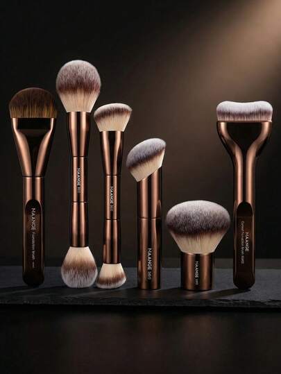 MAANGE Set de 6 pinceles de maquillaje, pinceles profesionales de línea recta para base de maquillaje líquida, pinceles para base, rubor, polvos sueltos, pinceles halo, pinceles correctores, kit de brochas de belleza, set de brochas de maquillaje para viaje, regalo para mujeres y niñas