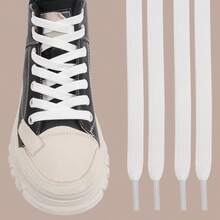 2 Pairs Polyester Flat Shoelaces, Suitable For Sneakers, Canvas Shoes And Casual Shoes, Multiple Colors Available - White - View 1