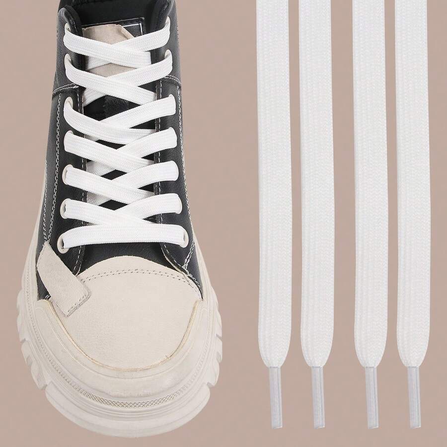 2 Pairs Polyester Flat Shoelaces, Suitable For Sneakers, Canvas Shoes And Casual Shoes, Multiple Colors Available - White - View 1