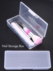 1pc Transparent Storage Box, Suitable For Nail Art, Cosmetics And Makeup Brushes, Odorless Organizer Box With Hinged Lid For Easy Access - Clear - View 2
