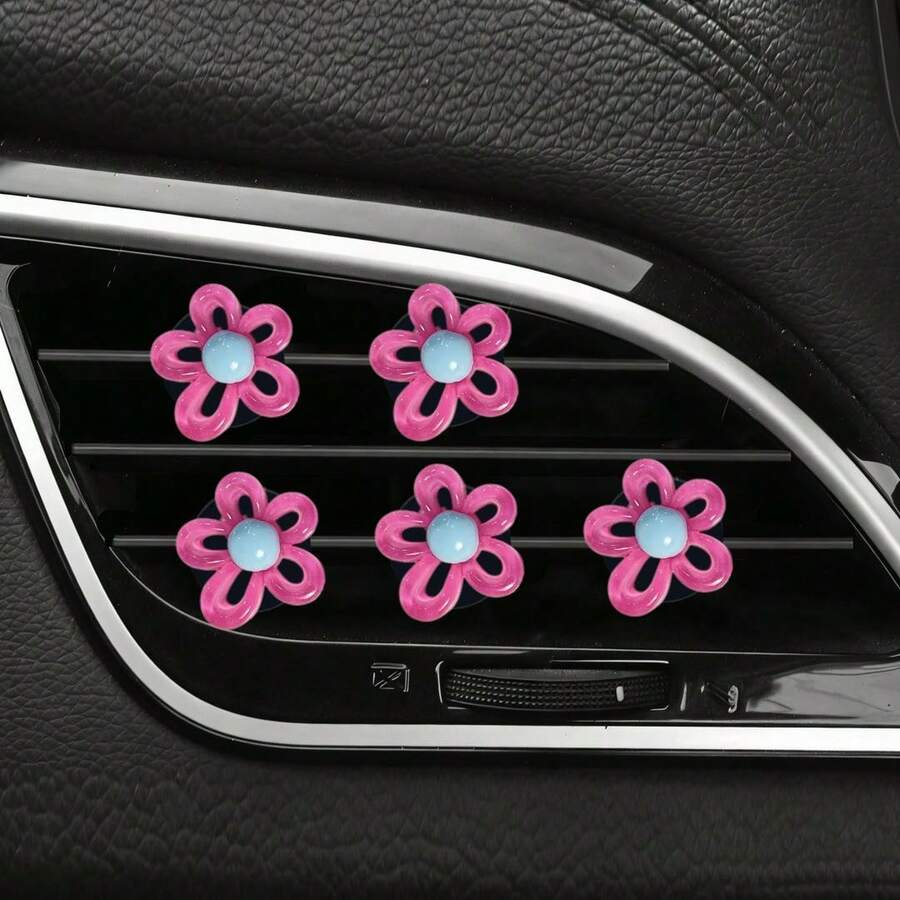 5pcs Transparent Hollow Flower Car Air Vent Decor, Fresh & Healing Fashion Lightweight, Women's Car AC Vent Decor, Fragrance-Free - For Decoration Only - Hollowed-out Small Flowers - View 1