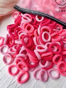 96pcs Colorful Scrunchies, Small Hair Ties, Soft Fabric Hair Ties, Ponytail Holders, Hair Tie For Girls, Maroon Color Towel Scrunchies In Bag Hair Elastics Hair Rubber Bands Hair Rope Elastic Hair Tie,Travel,Birthday - Color - View 2