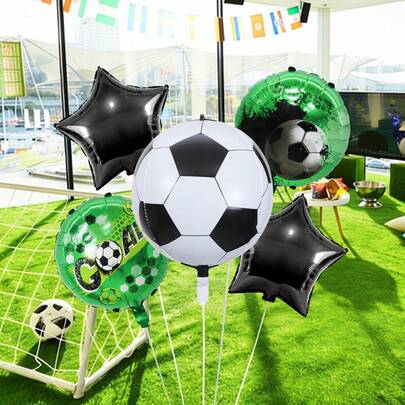 5 quả bóng trang trí tiệc bóng đá, bao gồm bóng đá 4D, bóng tròn World Cup, bóng hình ngôi sao năm cánh, thích hợp cho tiệc chủ đề bóng đá, trận đấu bóng đá, trang trí tiệc sinh nhật, trang trí World Cup, trang trí sinh nhật bóng đá.