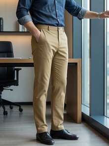 1 chiếc quần tây nam công sở dáng ôm cổ điển, chất liệu nhẹ, thích hợp cho mùa xuân/hè. - Màu Khaki - Xem 4