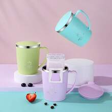 2pcs 304 Stainless Steel Double-Layer Insulated Water Cup With Lid, Anti-Spill Creative Milk Mug, Home/Office Tea/Water Drinking Cup - Multicolor - View 2