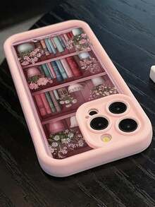 Book 1pc New Creative Bookshelf, Book Holding Sunflower Pattern Soft Phone Case, Thick, Full Coverage, Camera Hole, Compatible With Iphone 17 Air/17 Pro Max/17/16 Plus/15/14/13/12/11/XS Max/XR/7/8 - Light Pink - View 5