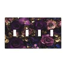 Switch Plate Cover With Luxurious Purple Roses Gold Accents Leaves Design 4 Gang Artistic Wall Plate Unique Quad Toggle Light Switch Covers For Romantic Bedroom/Living Room Decor - ArtisticVioletFlowersQuadToggle - View 1