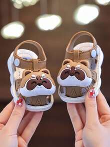 Toddler Closed Toe Sandals, Cartoon Cute Hook And Loop Soft Bottom Sandals For Baby Boys & Girls - Khaki - View 12