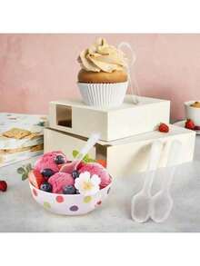 100个透明塑料迷你勺，适用于甜点、冰淇淋、果冻、布丁、酸奶品尝、开胃菜、家庭聚会、野餐、餐厅和厨房 - 彩色 - 查看 3