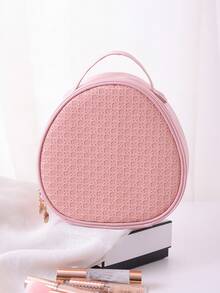 1 pieza Bolsa de maquillaje ovalada de PU de unicolor, organizador de viaje funcional y resistente al agua con compartimentos para brochas de maquillaje - Multicolor - Ver 10