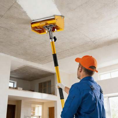 RibasuBB Flat Finishing Box-9 Inch Professional Drywall Flat Finishing Box Gold-Flat Finishing Box With 40''-64'' Box Handle-Aluminum Finishing Tools-Drywall Sheetrock Mud Wallboard