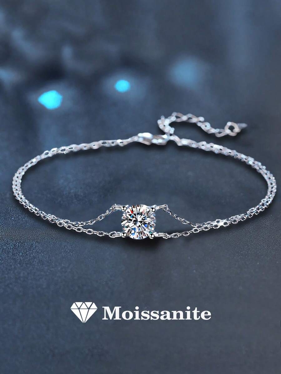 1 chiếc vòng tay nữ cao cấp bằng bạc sterling 925, đính đá Moissanite 1 carat 6.5mm, thích hợp đeo hàng ngày, dự tiệc, đi nghỉ mát, sinh nhật, Ngày Valentine, Ngày của Mẹ, Giáng sinh, Lễ Tạ ơn. Là món quà trang sức tuyệt vời dành cho phái nữ. - Bạc - Xem 1