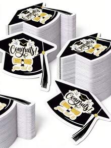 Cartoon Graduation Cap Black Disposable Paper Napkins, Festive Table Decor Napkins. Perfect For Graduation Season And School Celebration Table Settings. - Multiple Styles - View 5