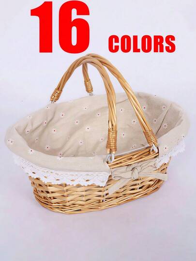 1pc |32*25*14cm|Wicker Picnic Basket,Picnic Basket,Outdoor Picnic BasketSpring Outing Essential Storage Basket,Double Handle Picnic Basket,Snack FruitStorage Basket,Used For Living RoomDesktop Storage,Bedroom DecorationStorage,Classroom Office Storage,KitchenVegetable Food Storage,Tableware Storage,Picnic Essentials,Beach Bag,Oval Natural Willow Wicker Picnic Hamper