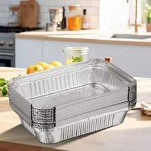 10个带盖铝箔烤盘，一次性铝箔食品容器，适用于派对、露营、烘焙、空气炸锅、厨房用具、露营必备品、家居用品，长方形铝箔烤盘，非常适合烹饪、加热、储存、烘焙、备餐、烘焙工具、厨房小工具、厨房用品、厨房配件、家用厨房用品 - A - 查看 6