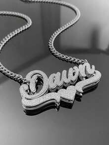 1 DIY Custom Double Welded Women's Name Necklace, Stainless Steel Heart Pendant, Thick Fei Jia Luo Chain, Customizable Name, Simple Daily Style, Keychain,  Customization, Personalized, Unique, Ideal Gift For Her, Ideal Gift For Him, For Girlfriend, Mom, Family, Friends, Daughter, Her, Grandparents, Anniversaries, Birthdays, Daily Wear, Parties, Mother's Day, Valentine's Day, Graduation Ceremonies, Weddings, Black, Silver, Gold, Fashion, Colorful, Retro, Simple, Unisex, Casual, Cute, Custom, Personalized, Unique, Ideal Gift For Him, Ideal Gift For Her, Her, Boyfriend, Girlfriend, Dad, Mom, Family, Friends, Anniversaries, Birthdays, Graduation Ceremonies, Parties, Proms - 彩色 - 查看 11