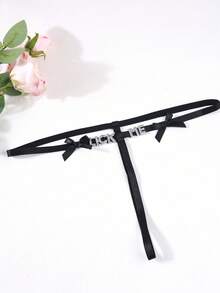 1 chiếc quần lót dây mảnh khoét rỗng đính đá hình chữ cái, đồ lót gợi cảm cạp thấp. - màu đen - Xem 7