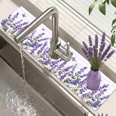 Diverse designs: Roze strik, schattige bij, paars-lavendelkleurige spatmat voor de gootsteen, absorberende druppelmat voor het aanrecht, decoratieve spatmat voor de gootsteen