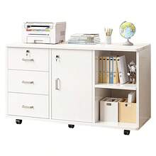 Archivador de 3 cajones, archivador lateral extraíble, soporte para impresora con estantes de almacenamiento abiertos para oficina en casa - Blanco - Ver 11