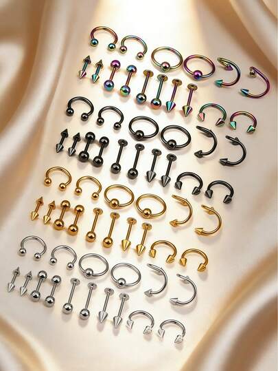 16件套不锈钢混合穿刺饰品套装，唇环/耳环/鼻环/耳钉，16G，适合日常佩戴，男女通用