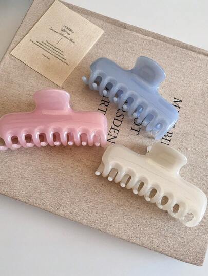 3个/套 4.33英寸/11厘米 蓝色、粉色和白色果冻色闪光方形鲨鱼爪塑料发夹，时尚百搭优雅简约纯色发爪，适合日常、休闲、派对、海滩、度假、发型设计、洗脸/洗头、化妆、服装配饰，秋冬春夏发夹夏季发饰沙滩爪夹度假发夹