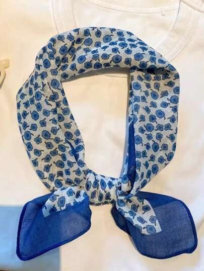 Khăn lụa họa tiết hoa nhí màu xanh hải quân 60cm, khăn quàng cổ mỏng nhẹ, thanh lịch, đa năng dành cho nữ, thích hợp cho mùa xuân/thu, kiểu dáng thời trang.