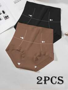 2条装高腰无缝收腹塑形内裤，女士内衣 - 彩色 - 查看 1