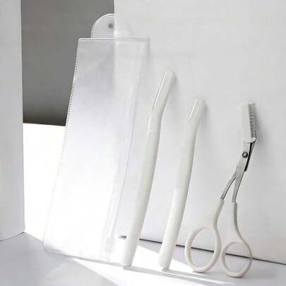 Bộ kéo và tông đơ tỉa lông mày bằng thép không gỉ kèm túi đựng - Dành cho cả nam và nữ, thiết kế tiện dụng, bền bỉ, màu be nhạt, thích hợp để tỉa lông mày, lông mặt và lông cơ thể, có thể tỉa lông mày và loại bỏ lông mặt, chất liệu kim loại thời trang, cấu trúc chắc chắn.