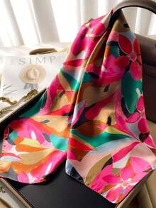 1pc Women's Elegant Retro Printed Thin Satin Scarf, Faux Silk Material, Bohemian Vintage Casual Style, Can Be Used As Scarf Or Shawl, Lightweight And Comfortable, Suitable For Spring/Summer Daily Wear And Dress Matching. - 彩色 - 查看 5