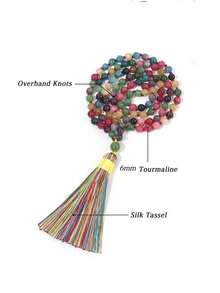 6mm Tourmaline Mala Beads Knotted Necklace Women Men Japamala 108 Beads Yoga Meditation Prayer Jewelry Tassel Charm Bohemian Vintage Jewelry - 黑色 - 查看 6