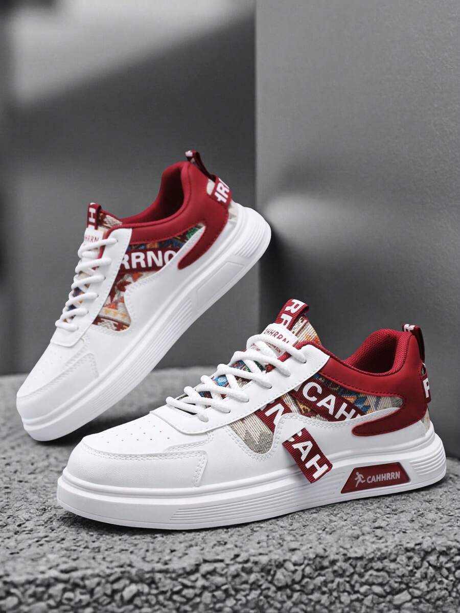 编织带厚底休闲鞋，多功能情侣运动鞋，舒适透气运动鞋（随机字母） - 白紅 - 查看 1