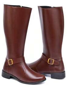 Women's Riding Boot, High Shaft, Quilted, Padded, Premium PU Leather, Casual, Winter - 鏽棕色 - 查看 6