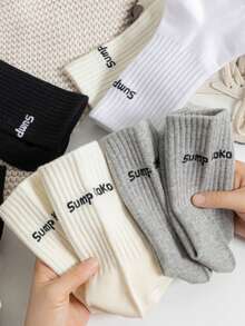 4 đôi tất cổ cao đến giữa bắp chân, thiết kế chữ tối giản, cần thiết cho mọi mùa. - Nhiều màu - Xem 2