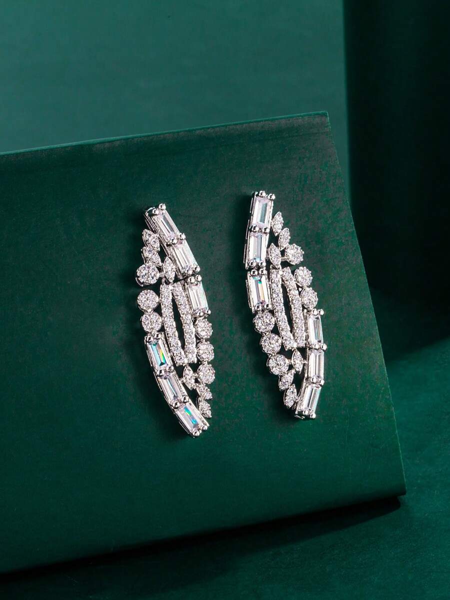 1对Tylionnejewelry奢华铂金镀层耳环，节日派对、周年纪念礼物 - 銀色 - 查看 1