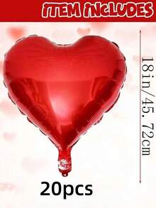 20pcs18-Inch Red Heart-Shaped Aluminum Foil Balloons, Suitable For Wedding, Birthday, Anniversary, Valentine's Day Decoration, Interior Decoration - Red - View 8