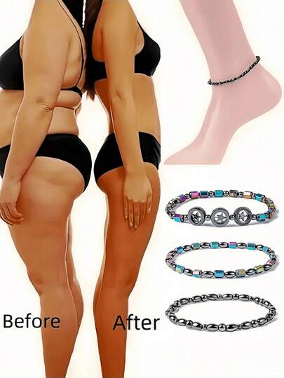 Couple's Weight Loss Natural Stone Black Gallstone Anklet, Yoga Magnetic Stone Couple's Bracelet