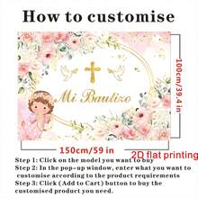 1 pieza Pancarta de fondo para Primera Comunión, Dios bendiga, decoración de fiesta de bautizo para niño o niña, adecuada para decoración del hogar, reunión familiar, fiesta de celebración general, material de vinilo duradero - Multicolor - Ver 4