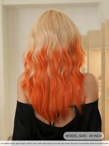 7JHH WIGS Tóc giả dài vừa phải màu cam sẫm, gợn sóng nhẹ, dành cho nữ, dài 20 inch, kiểu tóc xoăn bồng bềnh, có mái rẽ ngôi, chất liệu sợi tổng hợp mật độ cao, chịu nhiệt, thích hợp cho hóa trang, lễ hội Halloween, lễ hội âm nhạc và các bữa tiệc. - trái cam - Xem 4