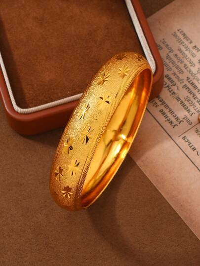 1 chiếc vòng tay kiểu Ả Rập Xê Út Trung Đông mạ vàng mờ hình bông tuyết dành cho nữ, họa tiết 3D mờ, phụ kiện dự tiệc sang trọng cổ điển.