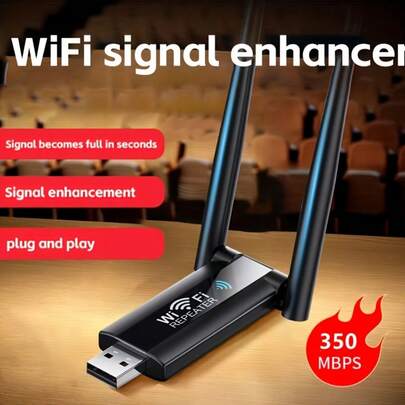 350Mbps 2.4G WiFi Signal Booster Repeater - Portable USB-Powered High-Power WiFi Extender For Home & Office, Eliminates Dead Zones, Plug & Play Indoor Wireless Network Amplifier, Vertical Antenna Design, Usbpowered Device