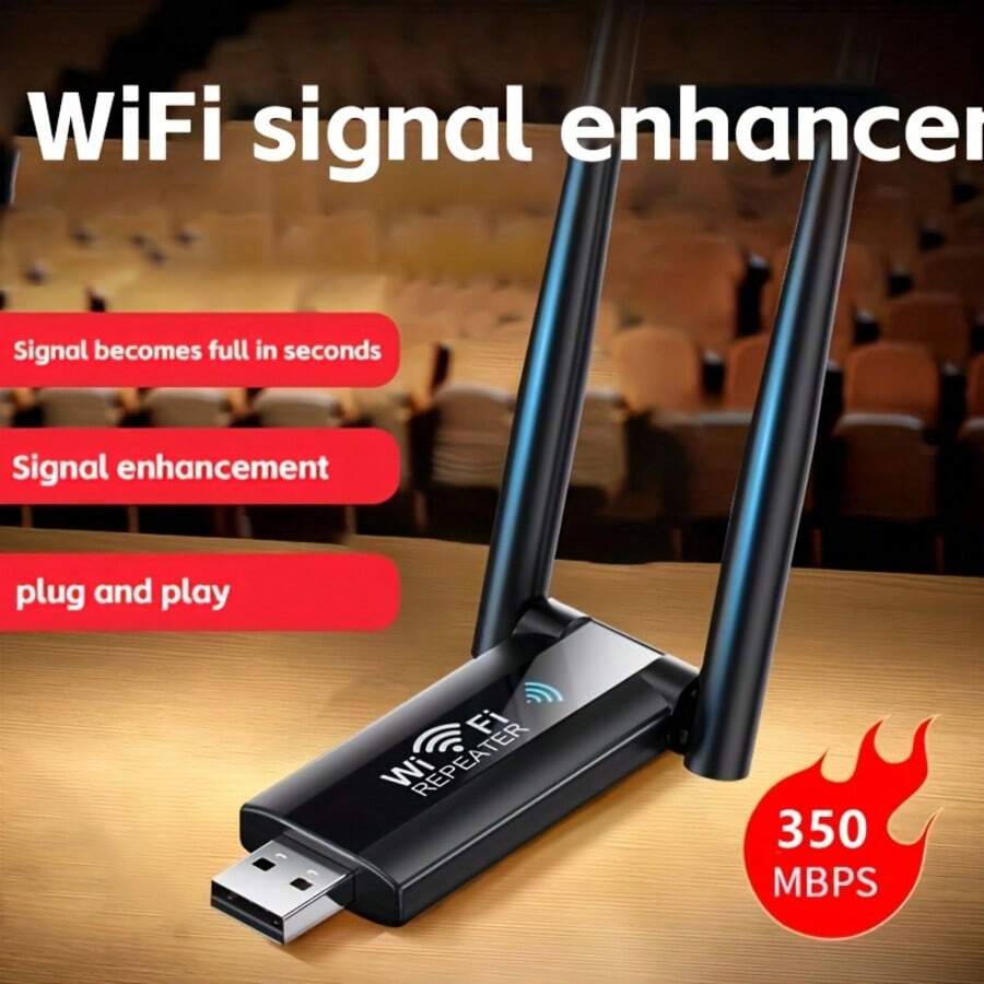 350Mbps 2.4G WiFi Signal Booster Repeater - Portable USB-Powered High-Power WiFi Extender For Home & Office, Eliminates Dead Zones, Plug & Play Indoor Wireless Network Amplifier, Vertical Antenna Design, Usbpowered Device - View 1