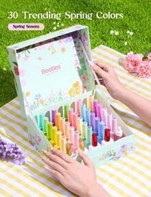 Beetles 30 Colors 10ml Each HEMA Free Spring Gel Polish Kit With Top And Base Coat, Swatch Card Soak Off UV LED Manicure - 30 màu 10ml Bản giao hưởng mùa xuân - Xem 2