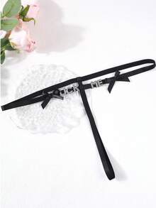 1 chiếc quần lót dây mảnh khoét rỗng đính đá hình chữ cái, đồ lót gợi cảm cạp thấp. - màu đen - Xem 10